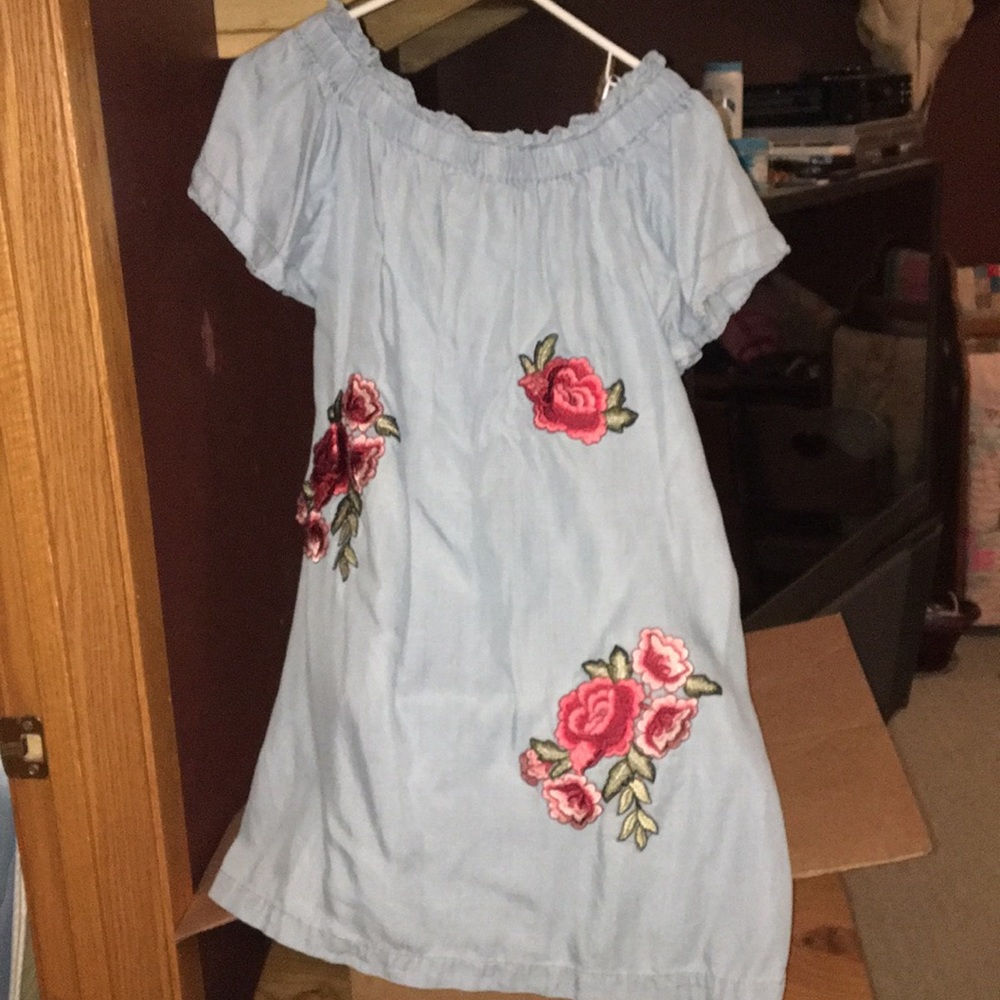 Off the shoulder floral denim dress